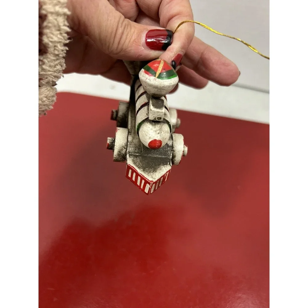 Vintage Christmas Tree Ornament‎ Decoration Wood Toy Train Locomotive Car